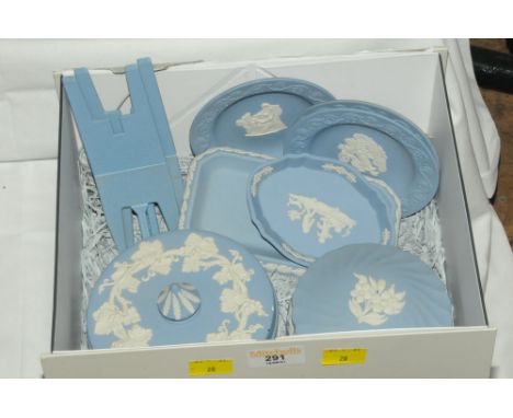 Box of Wedgwood Jasperware trinket boxes and pin trays 