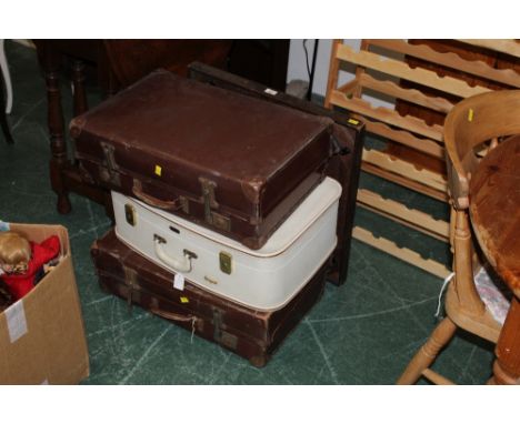 Three vintage suitcases &amp; folding card table