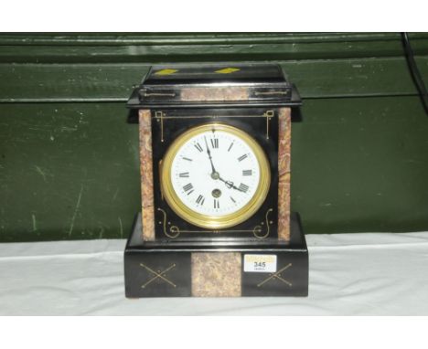 A Victorian marble and slate mantle clock