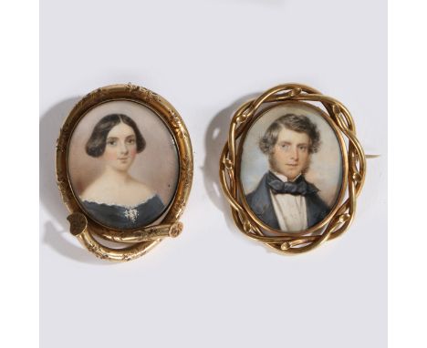 Portraits of a Lady and Gent pair of portrait miniatures 4 x 3.5cm (2).