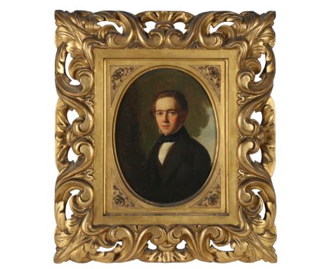Portrait of Samuel Greg Rathbone (1823-1903) oil on canvas  21 x 16cm (8.25in x 6.25in) oval in carved Florentine frame : Rat
