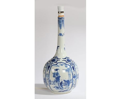 Painted in underglaze blue with depictions of daily life. Apocryphal six character mark to base for Kangxi, 19th century. App