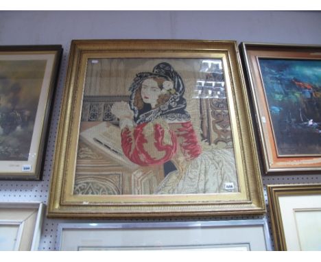 A XIX Century Woolwork Tapestry of a Lady Praying.
