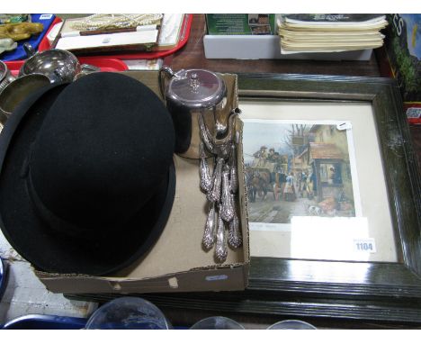 J. Smith &amp; Son 'The Record Make' Bowler Hat; two coaching prints, seven Sheffield knives, teapot.