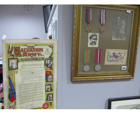 A WWII Framed Sentimental Display of Four Medals, including 1939/45 Star, France-Germany Star, plus a Salvation Army 'Article