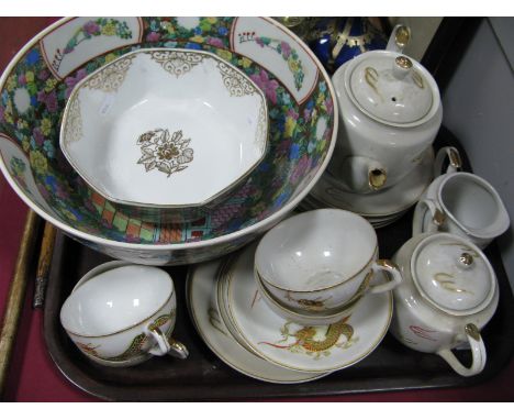 A Chinese Bowl, decorated with figures, Japanese bowl, Japanese tea service decorated with dragons, etc:- One Tray