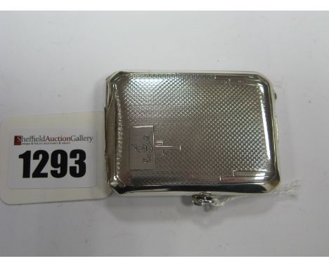A Hallmarked Silver Match Book Cover, allover engine turned, crested with motto "A NIMO ET FIDE" (With Soul and Faith).