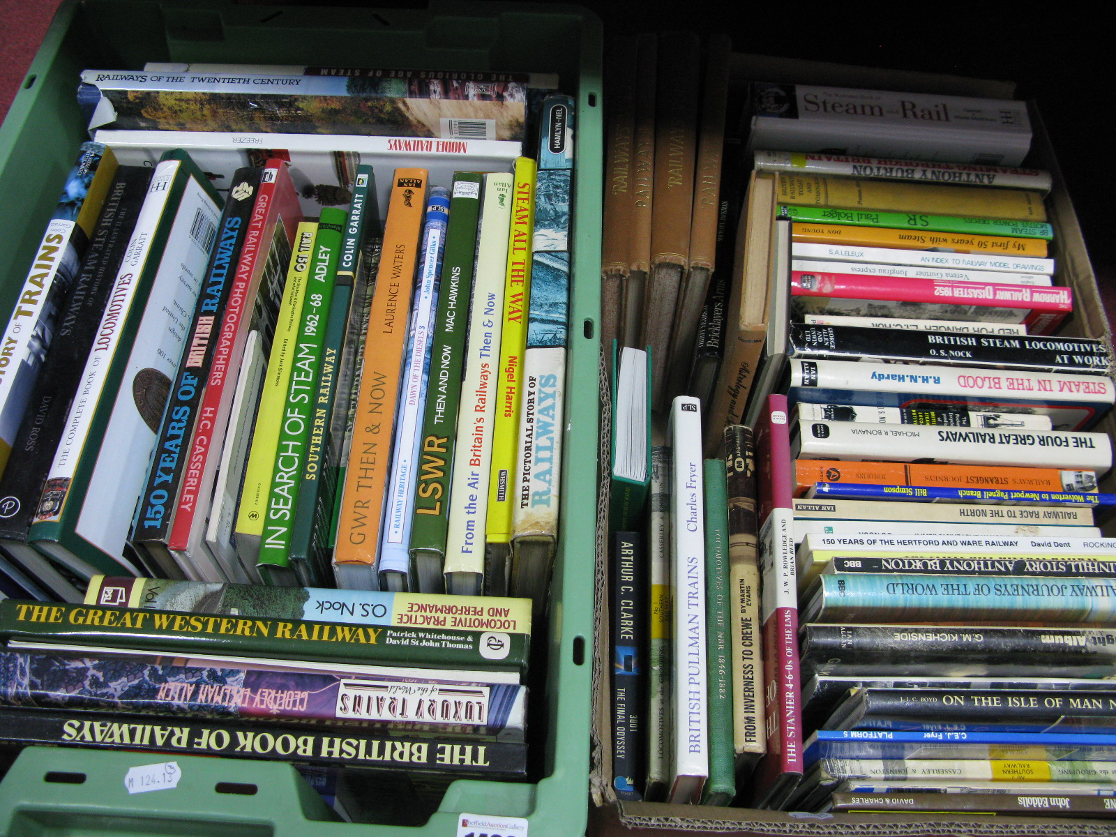 Two Boxes of Railway Themed Books, 'Railways' magazines volumes I-IV