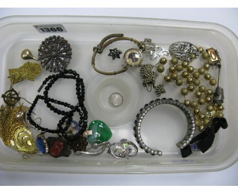 Blue and White Diamanté Bangle, earrings, vintage ladies wristwatches, necklace, brooches, pendants, beads, etc.