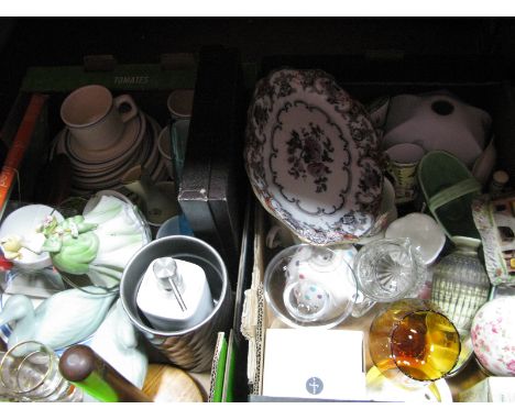 Dinner and Tea Service, with blue bands, glass ware, mugs etc. Two Boxes