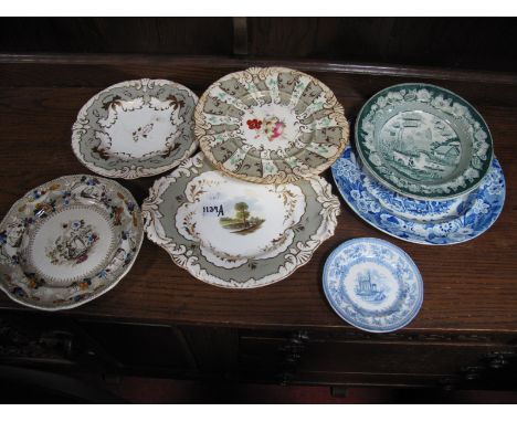Don Pottery Plates, including 'Harebell' and 'Harp' patterns, other local pottery plates including Rockingham (a/f). (7)