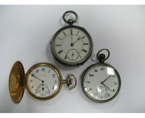 Eligin, A Gold Plated Hunter Cased Pocketwatch, within engine turned and engraved case, a Chester hallmarked silver cased ope