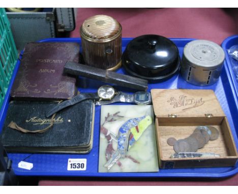 1930's Album of Sketch and Verse, postcards in 'Little Gem' concertina album, Sekonda, Casio digital wristwatches, pen knife,