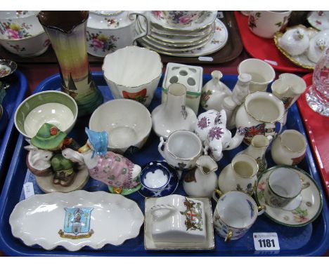 Susie Cooper 'Green Feather' Finger Bowl, crested ware, Hummel figure, Beswick Jemima Puddleduck (silver backstamp), etc:- On