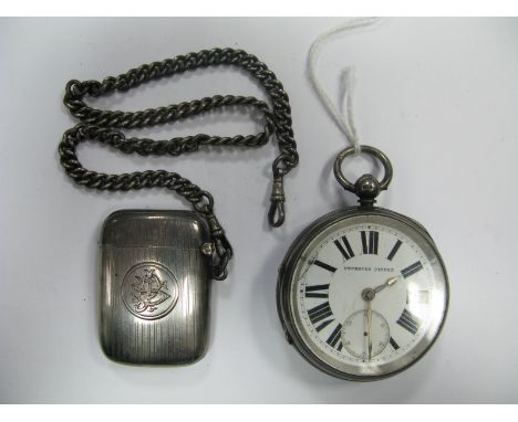 A Hallmarked Silver Vesta Case, allover engine turned and initialled; together with a Chester Hallmarked Silver Cased Openfac