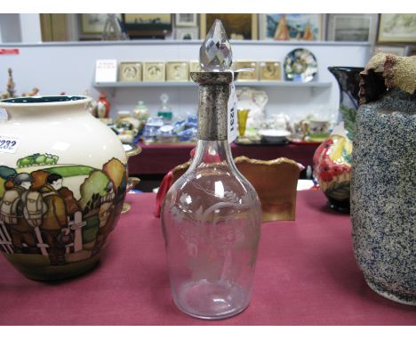 A XIX Century "Claret" Decanter, with etched fruiting vine decoration and faceted stopper.