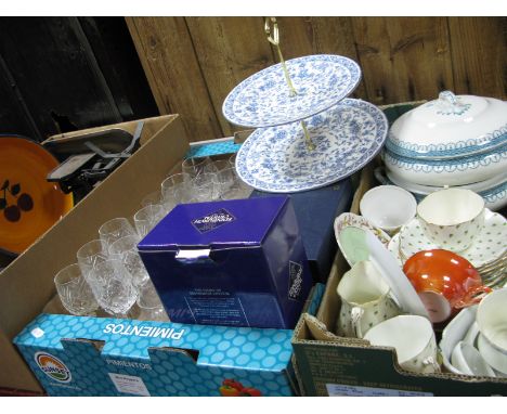Losal Dinner Ware, Minton 'Shalimar' cake stand, scales, glasses, Macintosh style photo frame, etc:- Three Boxes