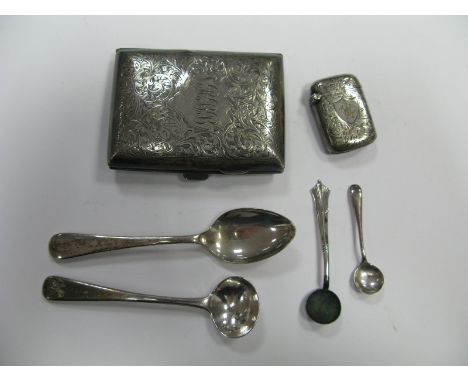 A Hallmarked Silver Cigarette Case, allover engraved and initialled "RBB"; together with a small hallmarked silver vesta case