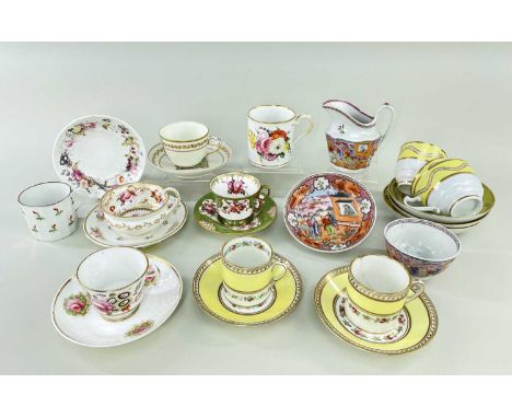 LARGE GROUP OF 19TH CENTURY TABLEWARE mainly cups and saucers, including Pinxton cup and saucer, Mandarin decorated tea-bowl,