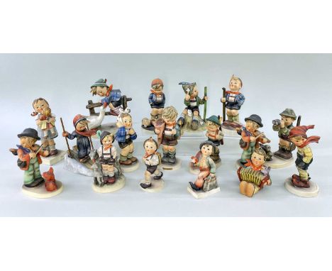 ASSORTED HUMMEL GOEBEL PORCELAIN FIGURES OF CHILDREN, engaged in various sporting and recreational pursuits, some with old pa