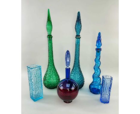 STUDIO GLASS SPIRALE INCALMO DECANTER BY BOB CROOKS, of globe & shaft form with spiral stopper, signed, 32cm h, together with