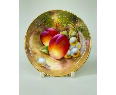 ROYAL WORCESTER FALLEN FRUIT PIN DISH, signed 'Roberts', gilt rim, signed, 9.2cm diamCondition Report:no damage