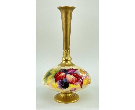 ROYAL WORCESTER HEDGEROW FRUIT BONE CHINA VASE, painted by Kitty Blake with blackberries and foliage, shape number 1748, sign