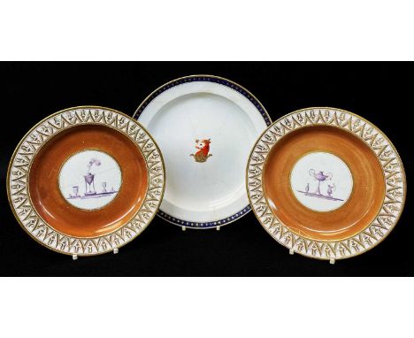 THREE SWANSEA PEARLWARE / EARTHENWARE PLATES DECORATED BY THOMAS PARDOE for Haynes Dillwyn & Co, circa 1802-1810, comprising 