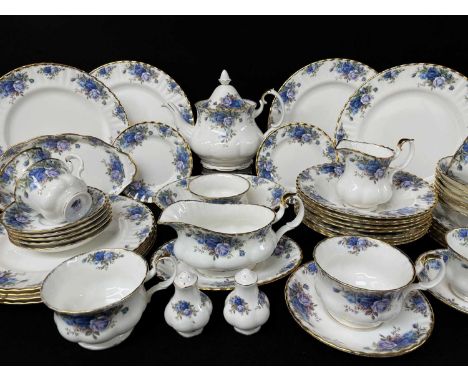 ROYAL ALBERT BONE CHINA 'MOONLIGHT ROSE' DINNERWARES comprising eight dinner plates, eight soup bowls, six fruit bowls, veget