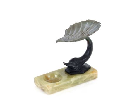 A Spelter dolphin pin tray on onyx plinth