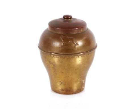A brass British Empire Exhibition 1925 Liptons souvenir tea caddy