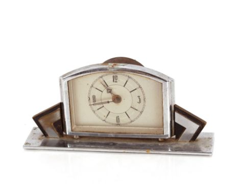 An Art Deco chrome mounted mantel clock