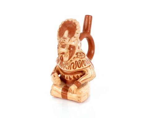 A pottery replica Aztec style, portrait head and stirrup spout vessel, 23cm high