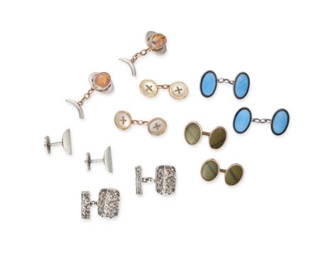 NO RESERVE - A COLLECTION OF CUFFLINKS comprising a pair of mother of pearl cufflinks, each designed as a button set with mot