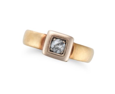 AN ANTIQUE VICTORIAN DIAMOND MOURNING BAND RING in 22ct yellow gold, set with an old cut diamond, inscribed 'In memory of Mar