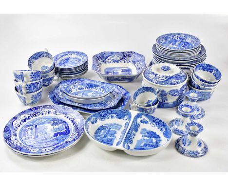 SPODE; an extensive blue and white dinner service in the 'Italian' pattern, various items to include tureens, large plates, a
