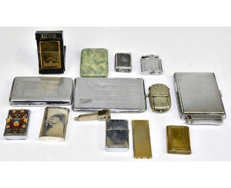 A small group of cigarette lighters to include Zippo, Star, Ronson, together with two cigarette cases, a snuff box, a cigaret