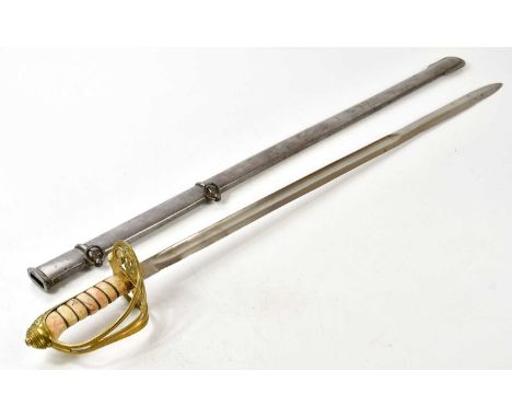 A British Victorian 1845 pattern Light Infantry Royal Marines presentation sword, with scabbard, length of blade 80cm.