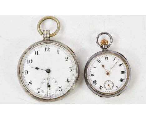 A silver cased open face pocket watch, with white enamel dial with subsidiary dial set with Arabic numerals, together with si