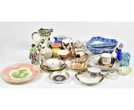 An assortment of ceramics to include a 19th century Newhall plate, a Royal Crown Derby 2451 side plate, a Coalport jug and si