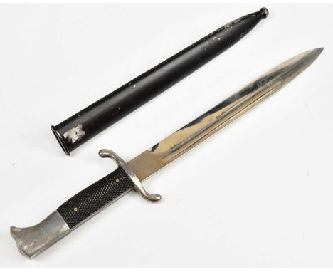 A German WWII Fire Service Parade bayonet with metal scabbard, overall length 39.5cm.