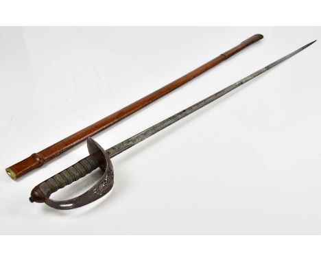 An Edward VII infantry sword with shagreen grip and leather mounted scabbard, overall length 100cm.