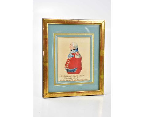 An early watercolour portrait of Sir Narborugh D'aeth Bart Knolton, died April 6th 1808, aged 59 years, 12 x 10cm, framed and