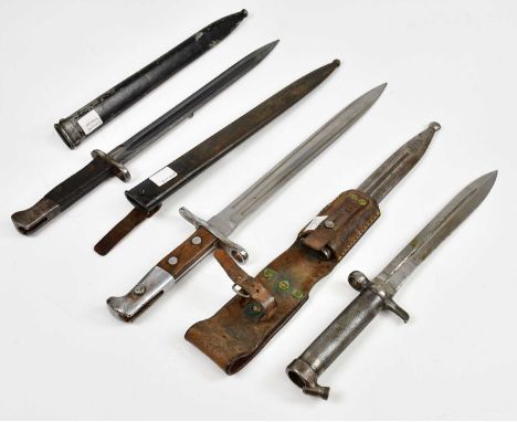 Three Mauser bayonets, including a Swedish example, each with scabbard (3)