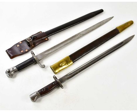 A British 1887 pattern MKII Martini-Henry sword bayonet with brass mounted scabbard, overall length 63cm, together with a Bri