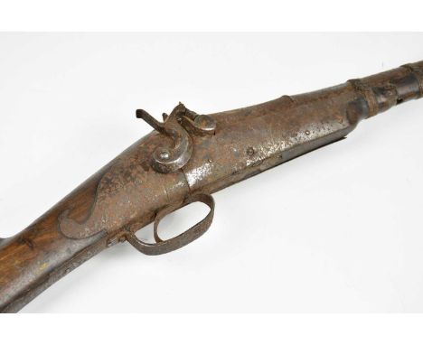A 19th century sixteen bore percussion cap musket for restoration, with Bess-style stock with integral patch box stamped '211
