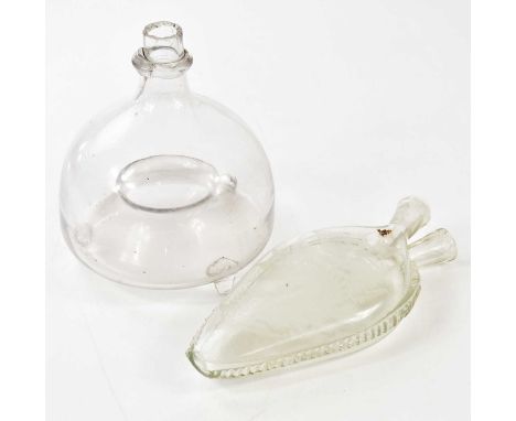 A 19th century etched glass double flask engraved with floral detail and inscribed 'Johnson, Jan 1st 1879', height 22cm, toge