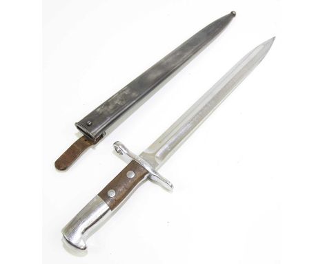 ELSENER SCHWYZ; a Swiss M1918/55 double-edged bayonet, with 30cm blade, stamped to the hilt '975545', with metal scabbard and