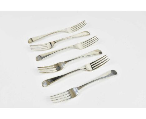 WILLIAM CONSTABLE; a set of five George IV hallmarked silver forks, Edinburgh 1824, together with a further hallmarked silver