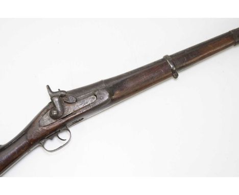A 19th century large bore percussion cap three-band musket, with 29" barrel, overall length 120cm.Condition Report: Overall w